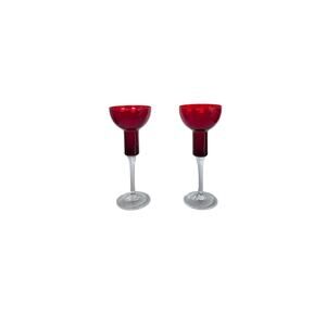 Vintage Red Cranberry Glass Candle Holders Tall Red Christmas Holiday Set of 2
